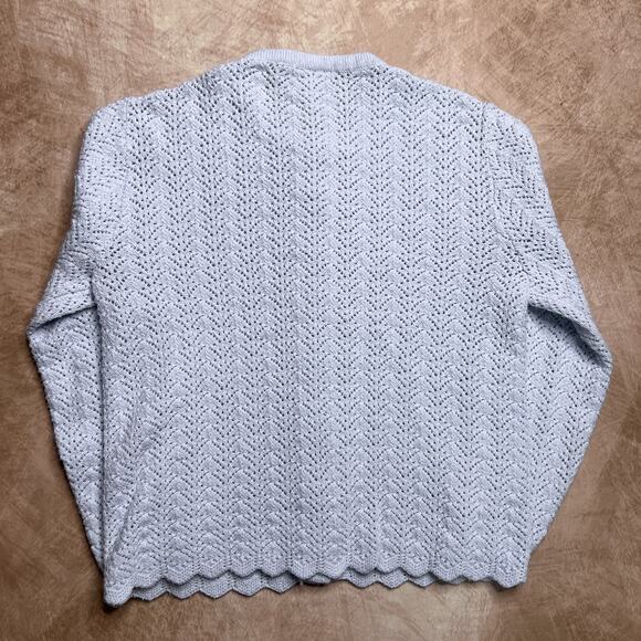 Vintage 70s The Fashion Place Sears Crochet Knit Cardigan Sweater Light Blue Mod - Picture 2 of 5
